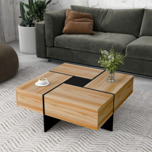 Modern living room with wood coffee table and extendable sections