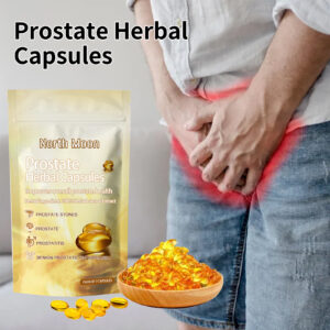 Prostate support herbal capsules pouch with golden softgels