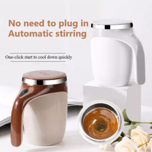 Coffee color self-stirring magnetic mug on desk