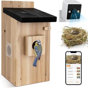 smart wooden birdhouse with 3MP camera and phone app preview